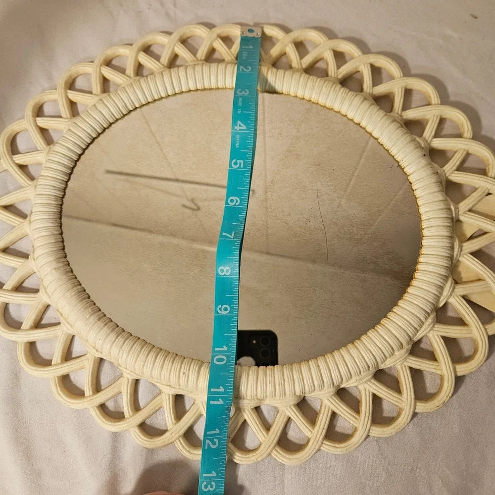 Vintage Cream Oval Burwood Plastic Mirror Decorative Vanity Tabletop Cottage